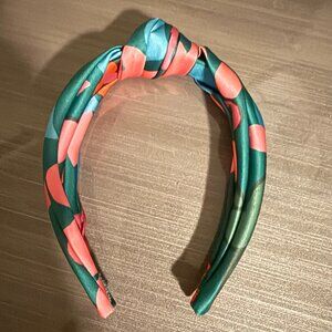 JCrew | Floral Satin Knotted Headband | Green/Pink/Red